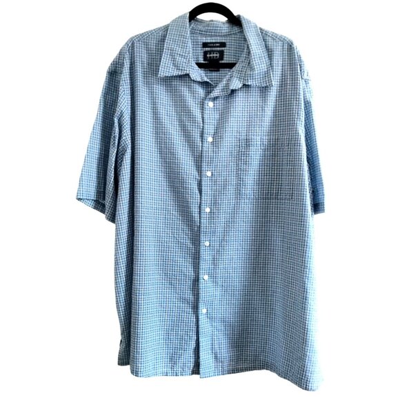 Harbor Bay Size 2XLT Shirt Mens Cool & Dry Short Sleeve Blue Plaid Cotton Blend - Picture 2 of 10